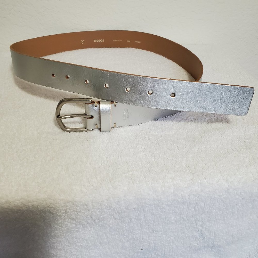 Fossil Silver Leather Belt.